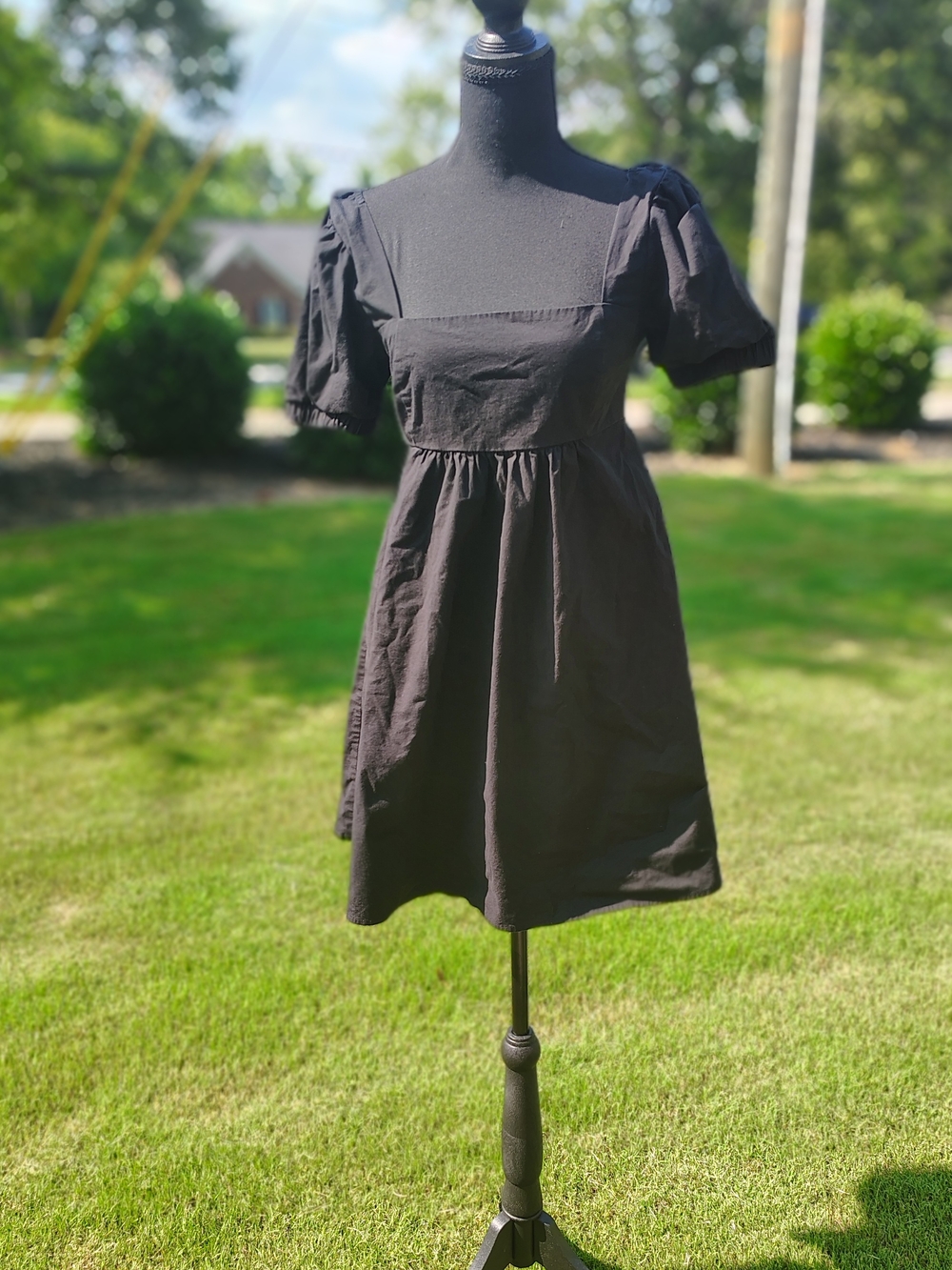 wild fable Black Square-Neck Puff Sleeve Mini Dress